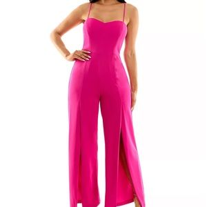 BEBE Pink Jumpsuit slit front flare pants